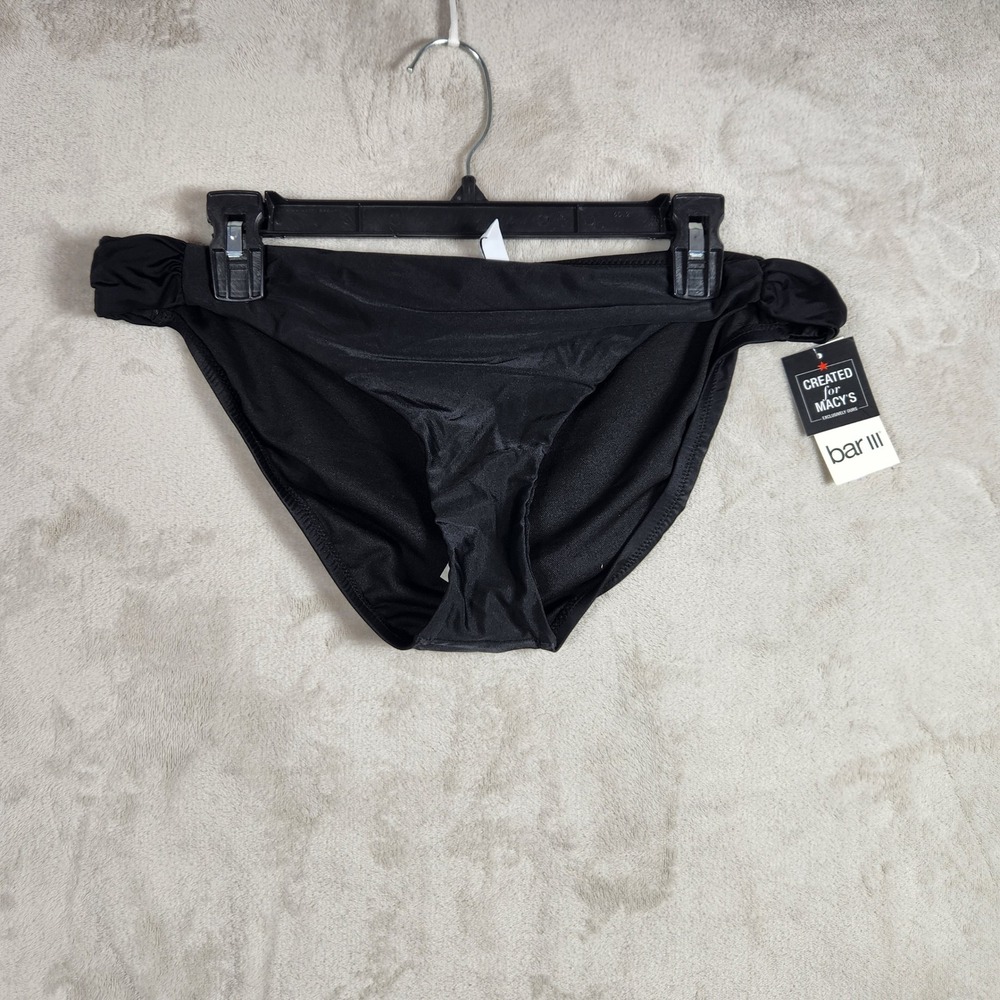 Bar III Bikini Bottom Womens XL Black Core Solids Ruched Hip Swim Beach Resort